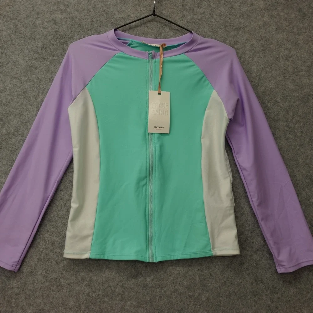 Girls Swim Shirt Kids 12 Y Purple Green Rash Guard Y2K Pastel GRACE KARIN NEW